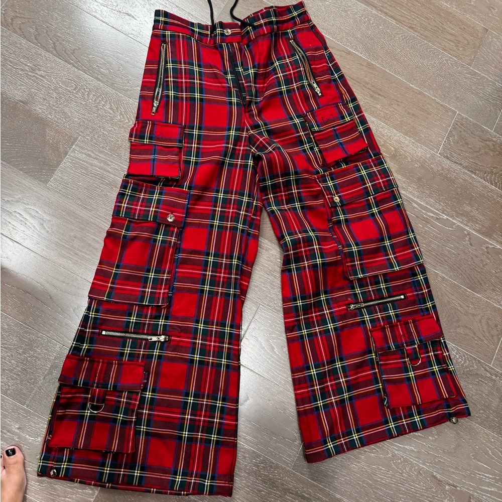 Cynthia Rowley Red Plaid Wide Leg Pants